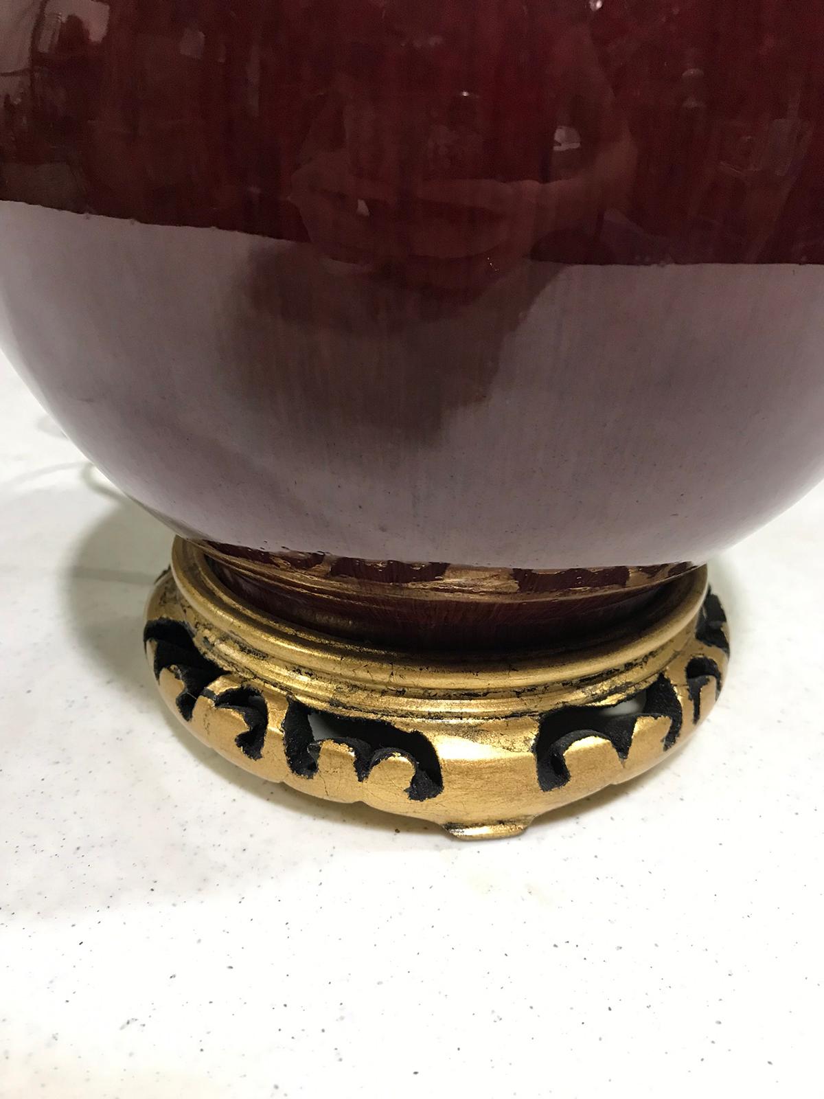 19th-20th Century Chinese Sang de Boeuf Oxblood Porcelain Vase as Lamp 3