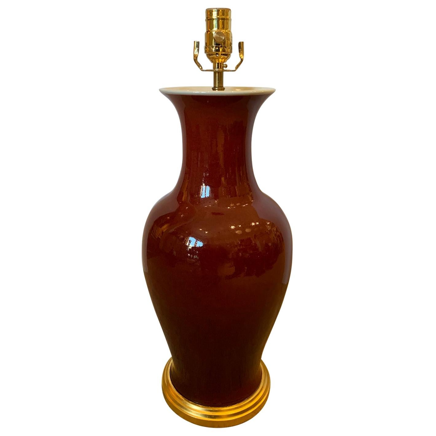 19th-20th Century Chinese Sang de Boeuf Oxblood Porcelain Vase as Lamp