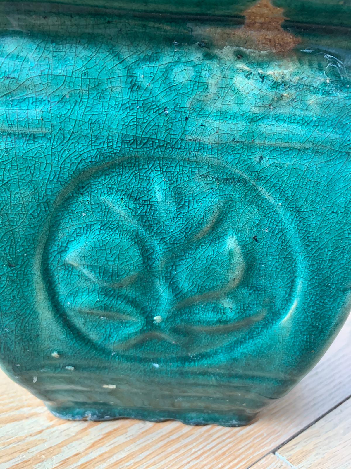 Glazed 19th-20th Century Chinese Turquoise Blue Hexagonal Pottery Cachepot Planter For Sale