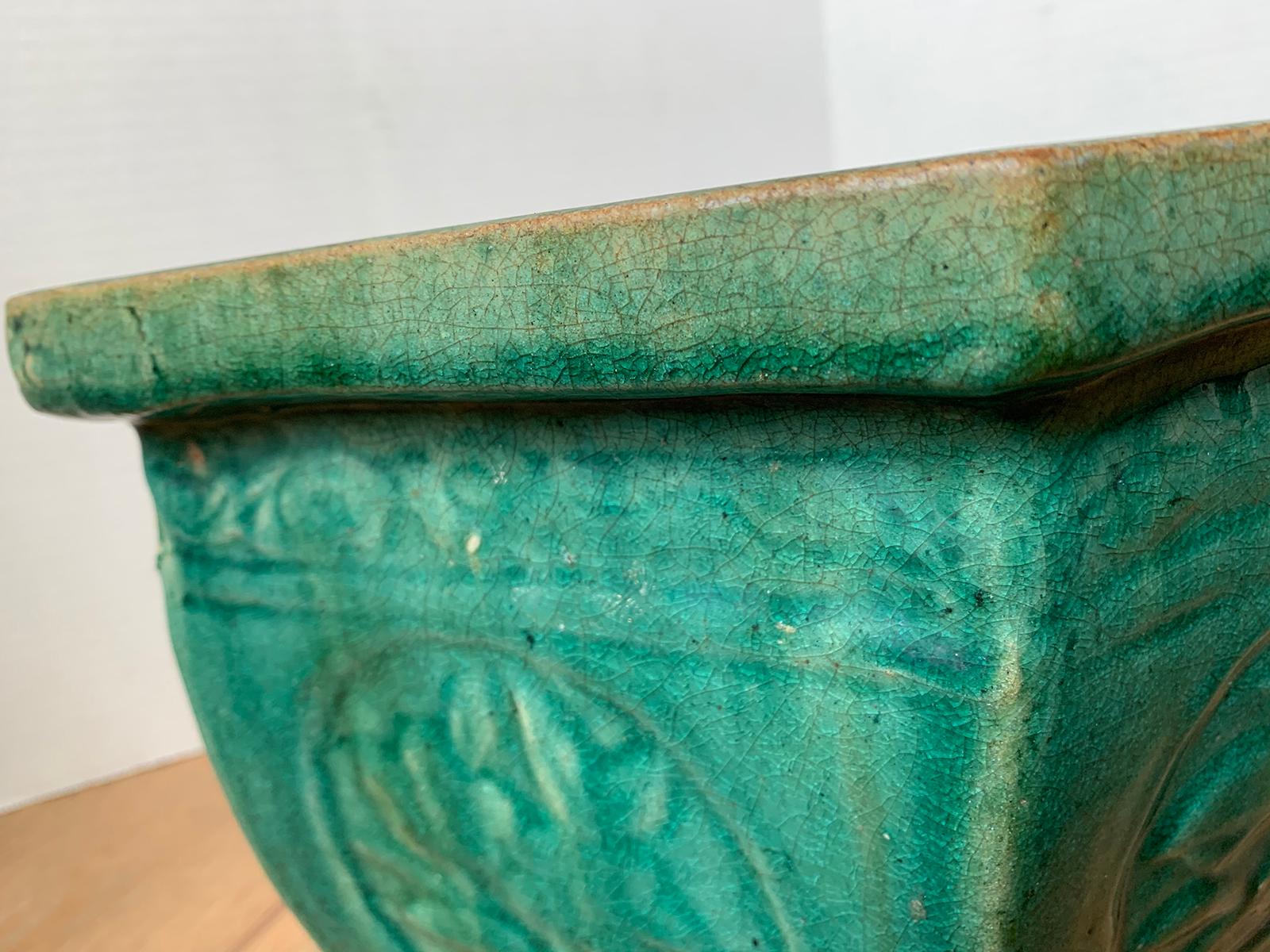 19th-20th Century Chinese Turquoise Blue Hexagonal Pottery Cachepot Planter In Good Condition For Sale In Atlanta, GA