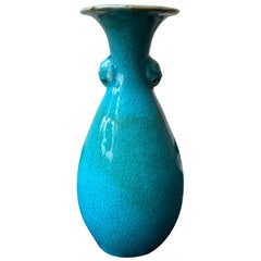 19th-20th Century Chinese Turquoise Crackle Glazed Porcelain Vase, Unmarked