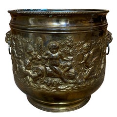 19th-20th Century Continental Brass Container with Lion Pulls