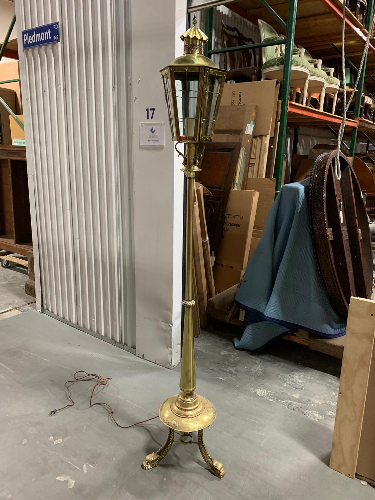 19th-20th Century Continental Brass Torchiere or Floor Lantern For Sale 9