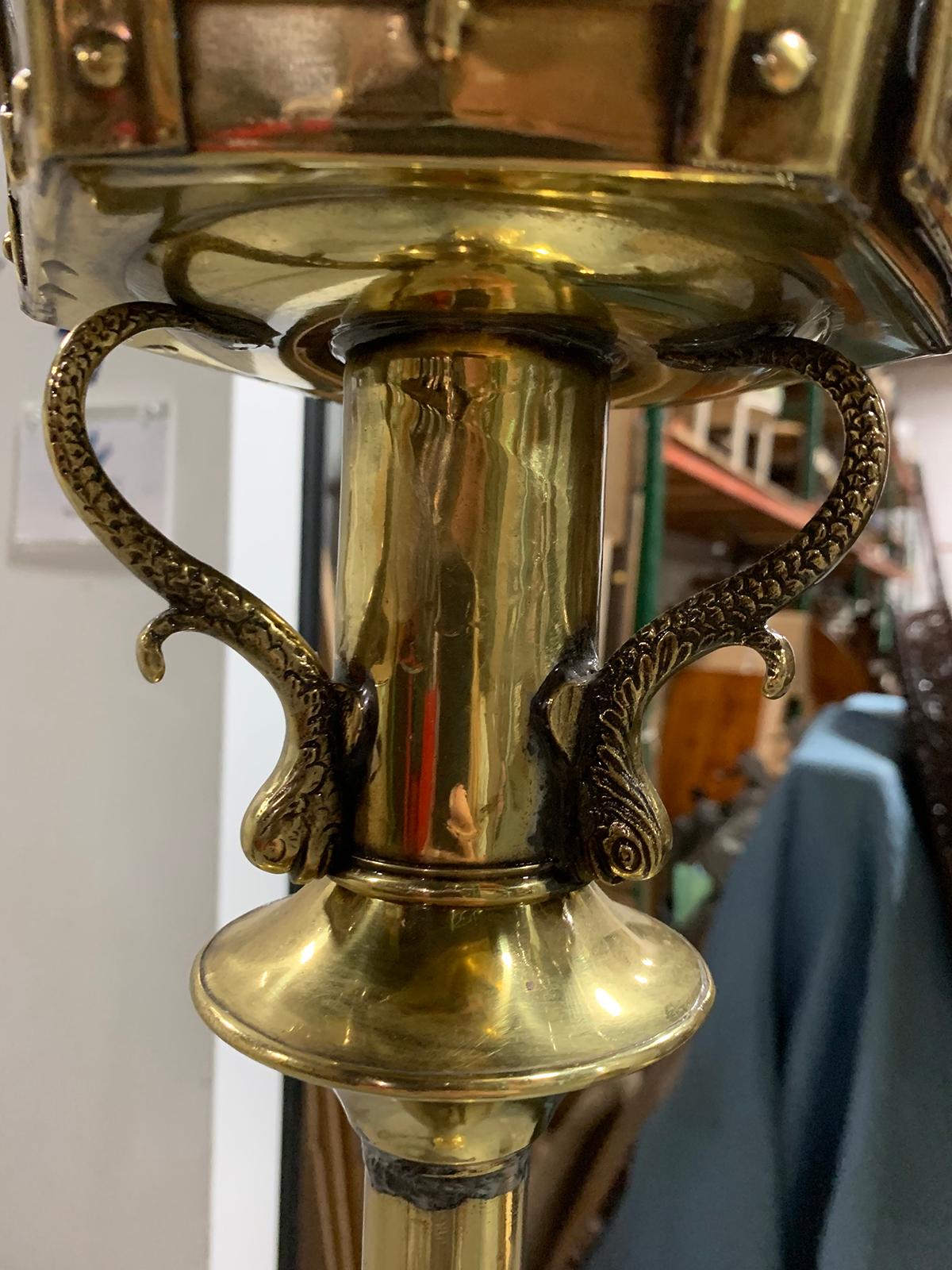 19th-20th Century Continental Brass Torchiere or Floor Lantern For Sale 12