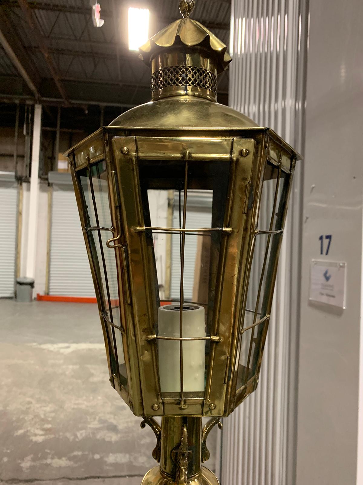 European 19th-20th Century Continental Brass Torchiere or Floor Lantern For Sale