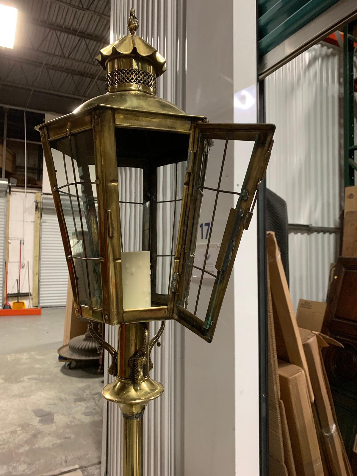 19th-20th Century Continental Brass Torchiere or Floor Lantern In Good Condition For Sale In Atlanta, GA