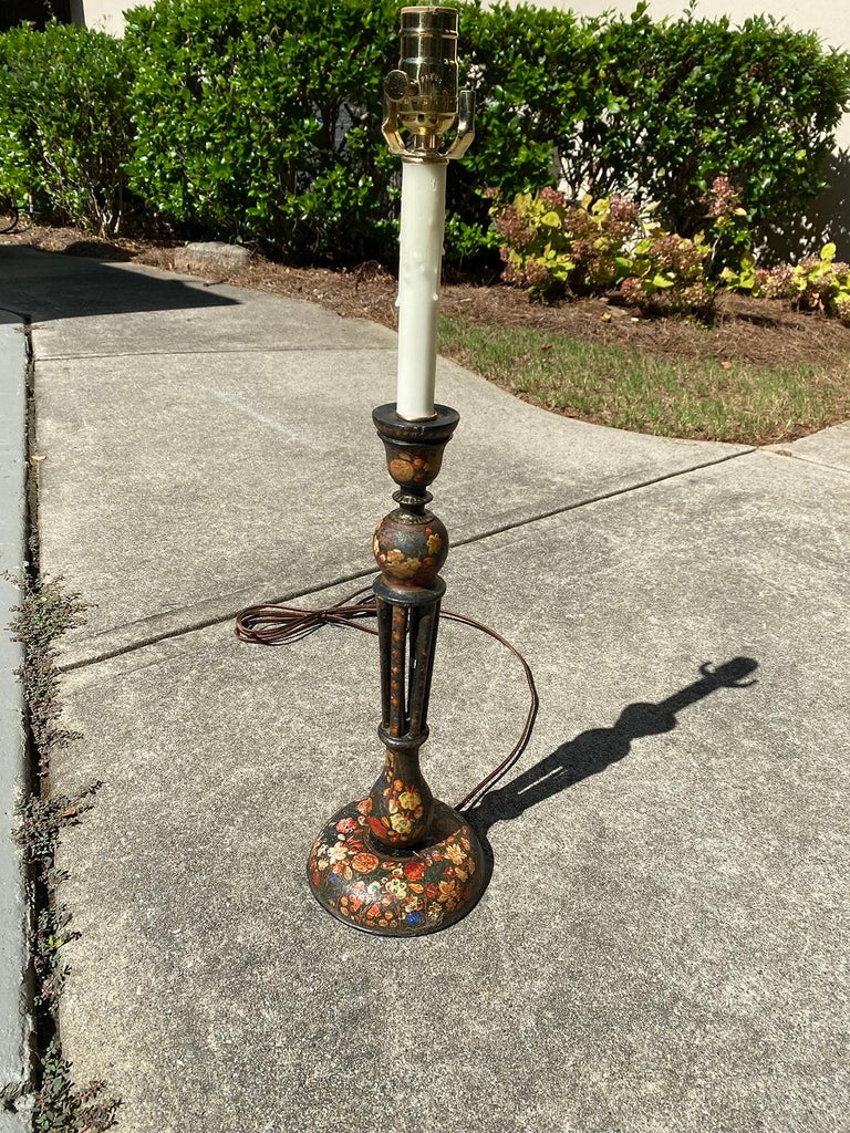 19th20th Century Continental Kashmiri Candlestick as Lamp For Sale at