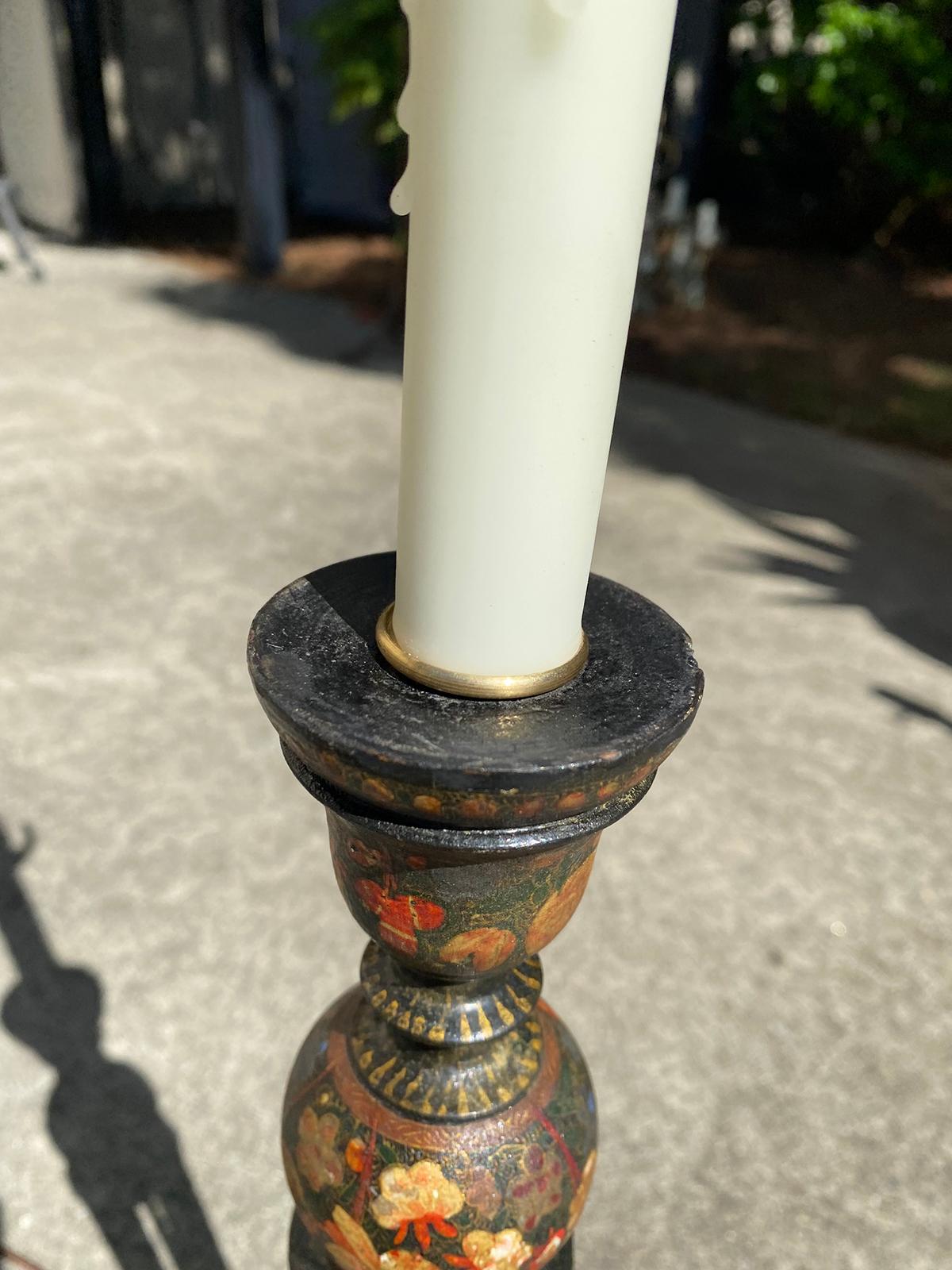19th Century 19th-20th Century Continental Kashmiri Candlestick as Lamp For Sale