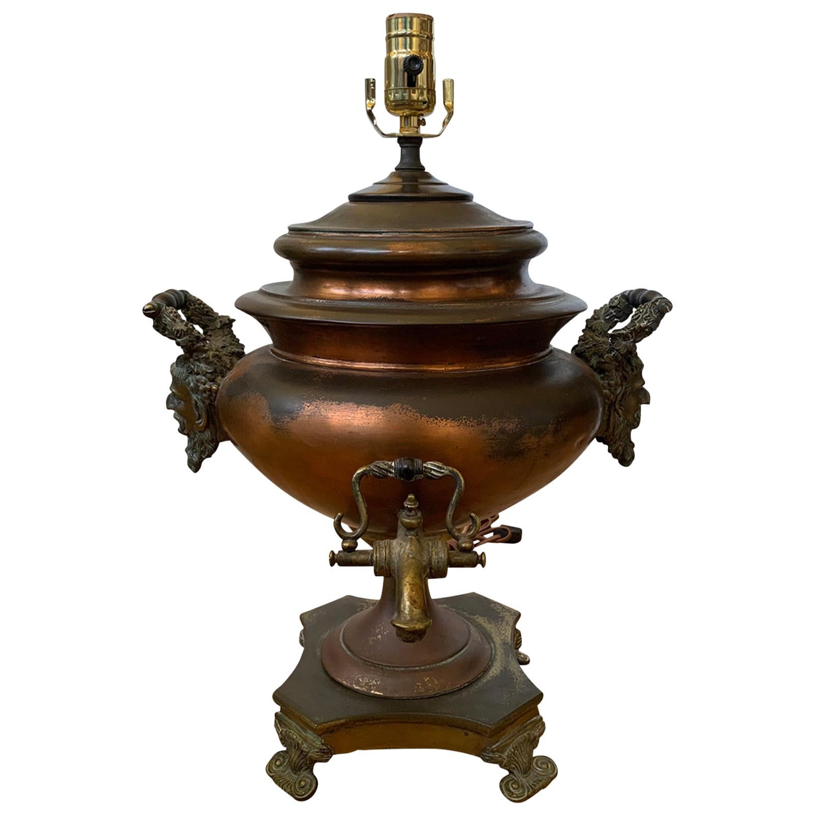 19th-20th Century Copper and Brass Hot Water Urn as Lamp For Sale
