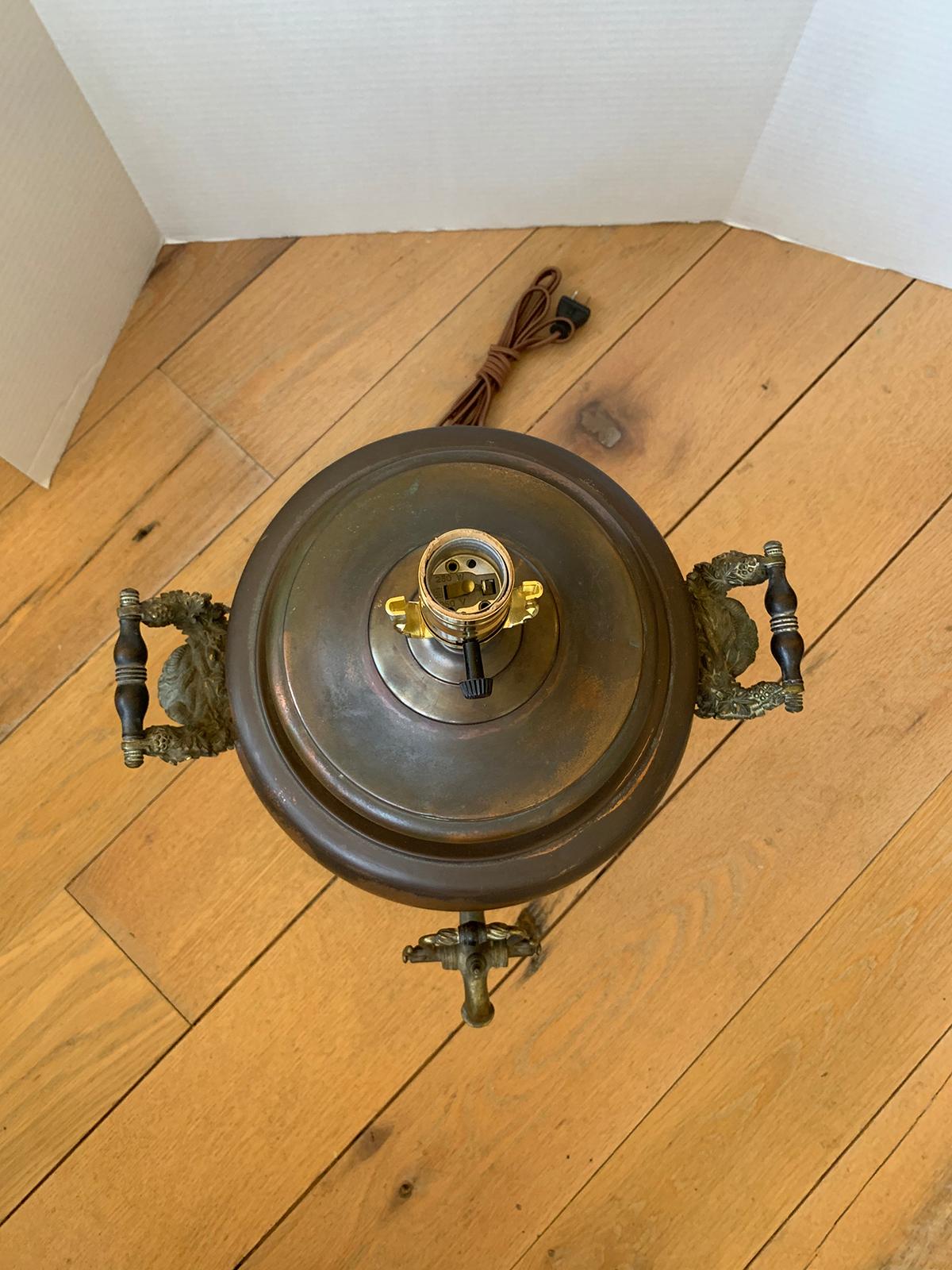 19th-20th Century Copper and Brass Hot Water Urn as Lamp For Sale 11