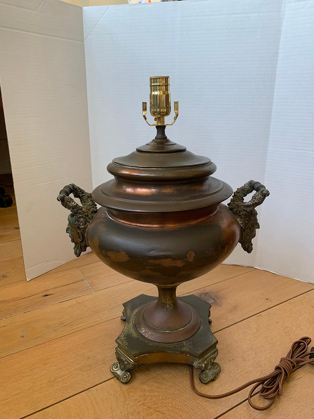 19th-20th Century Copper and Brass Hot Water Urn as Lamp In Good Condition For Sale In Atlanta, GA