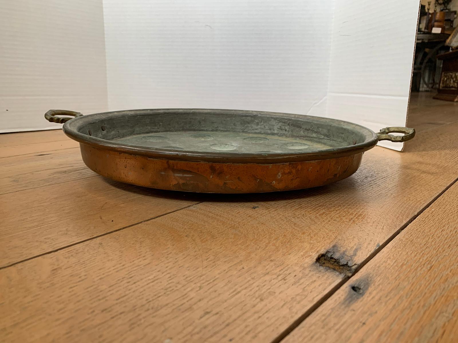 19th-20th Century Copper and Tole Pan with Brass Handles 3