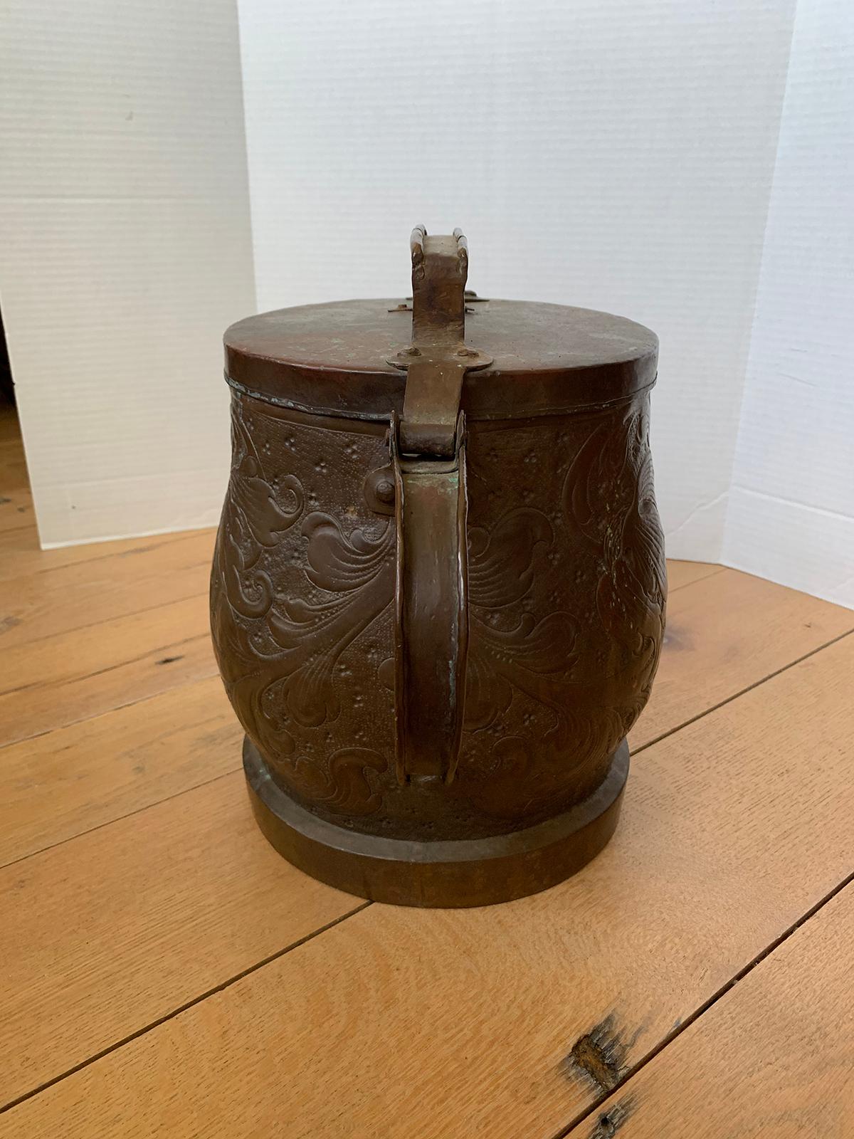 European 19th-20th Century Eastern Continental Copper Watering Can with Lid For Sale