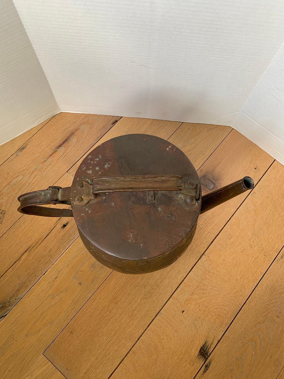 19th Century 19th-20th Century Eastern Continental Copper Watering Can with Lid For Sale