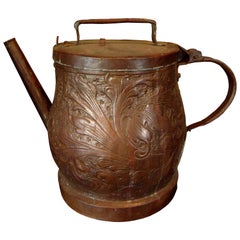 19th-20th Century Eastern Continental Copper Watering Can with Lid