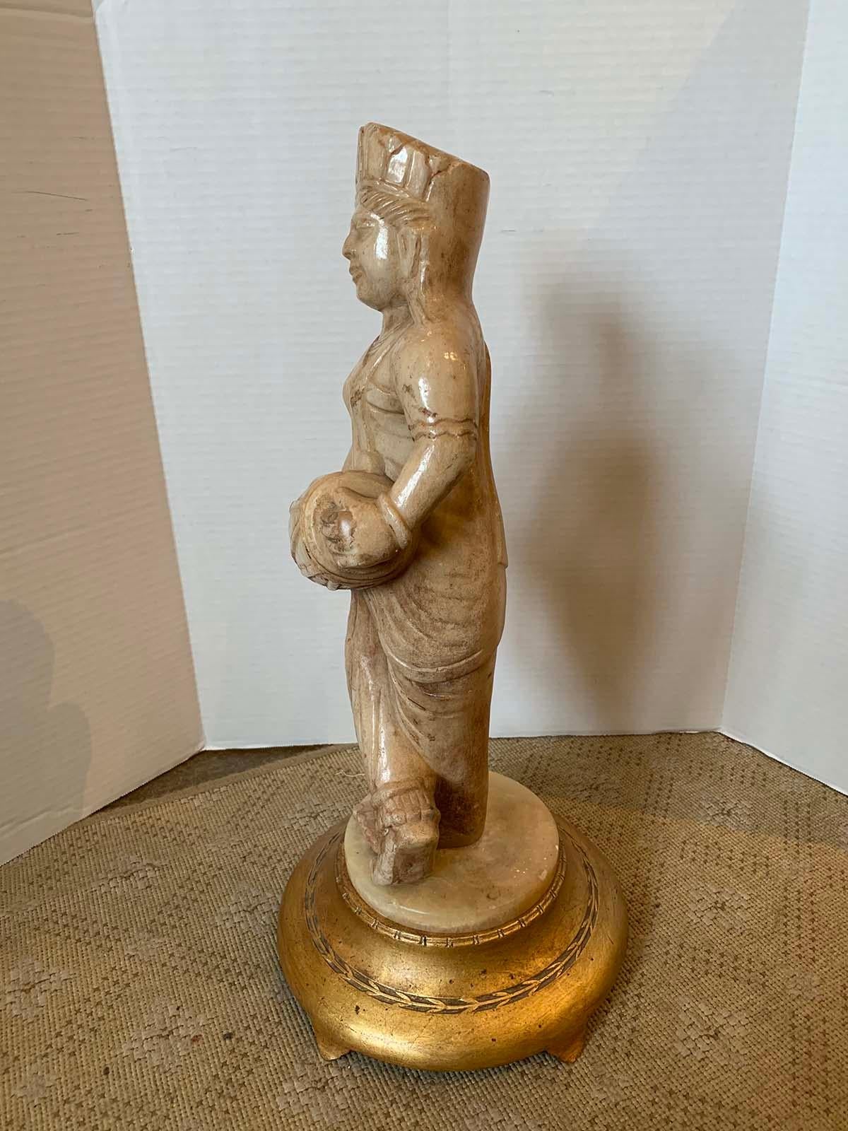 19th-20th Century Eastern Indian Marble Figure on Giltwood Base For Sale 6