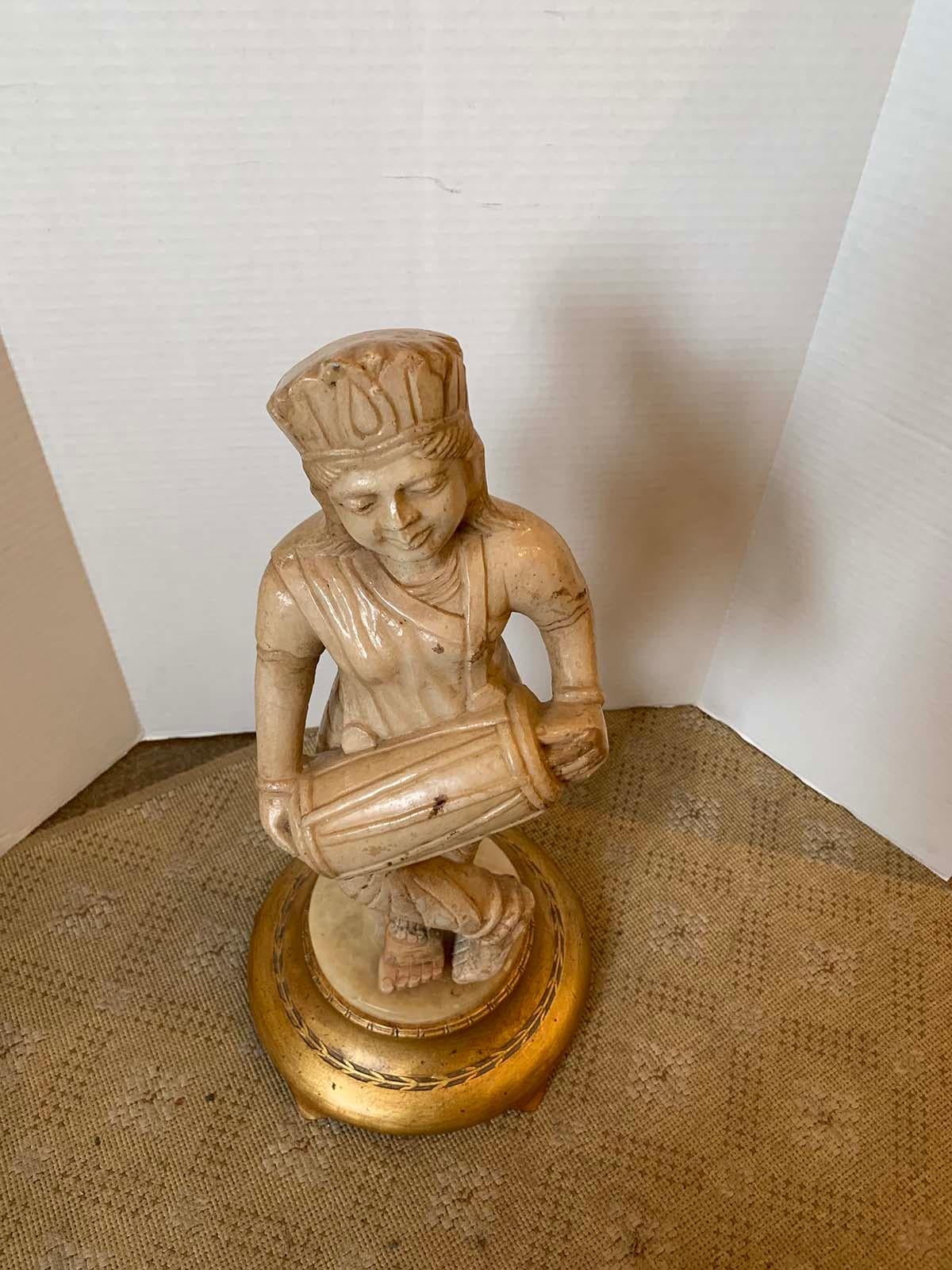 19th-20th Century Eastern Indian Marble Figure on Giltwood Base For Sale 11