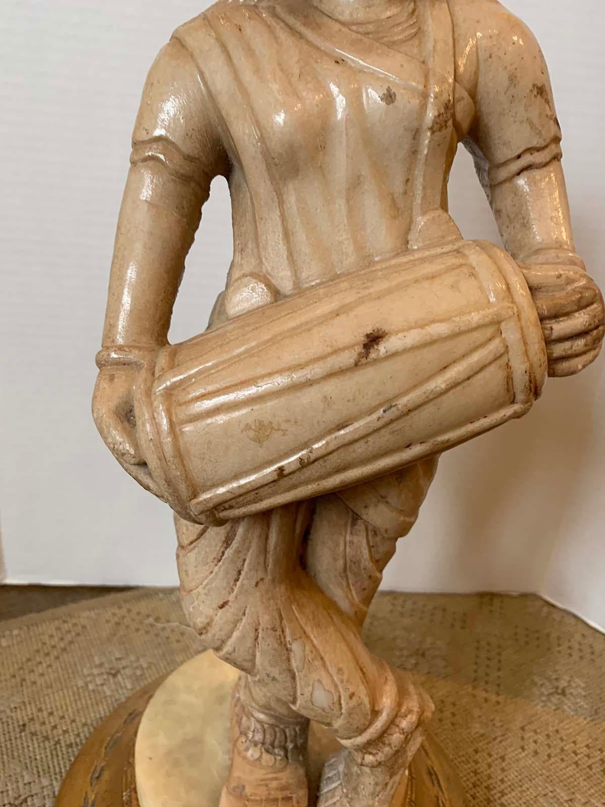 19th Century 19th-20th Century Eastern Indian Marble Figure on Giltwood Base For Sale