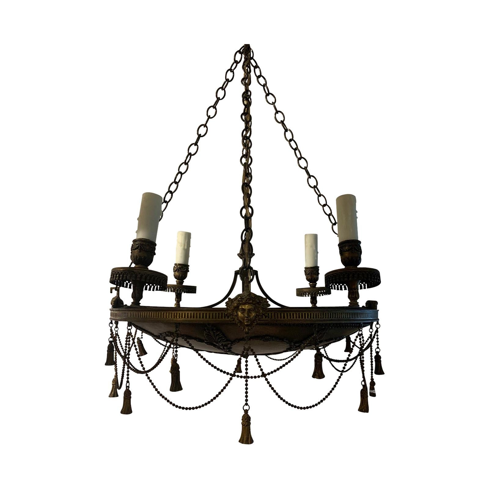 19th-20th Century Empire Style Bronze Chandelier For Sale