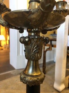 19th-20th Century Empire Style Bronze Three-Arm Candelabra as Lamp