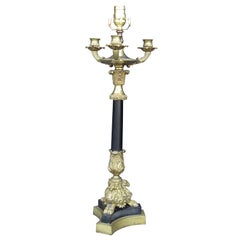 19th-20th Century Empire Style Bronze Three-Arm Candelabra as Lamp