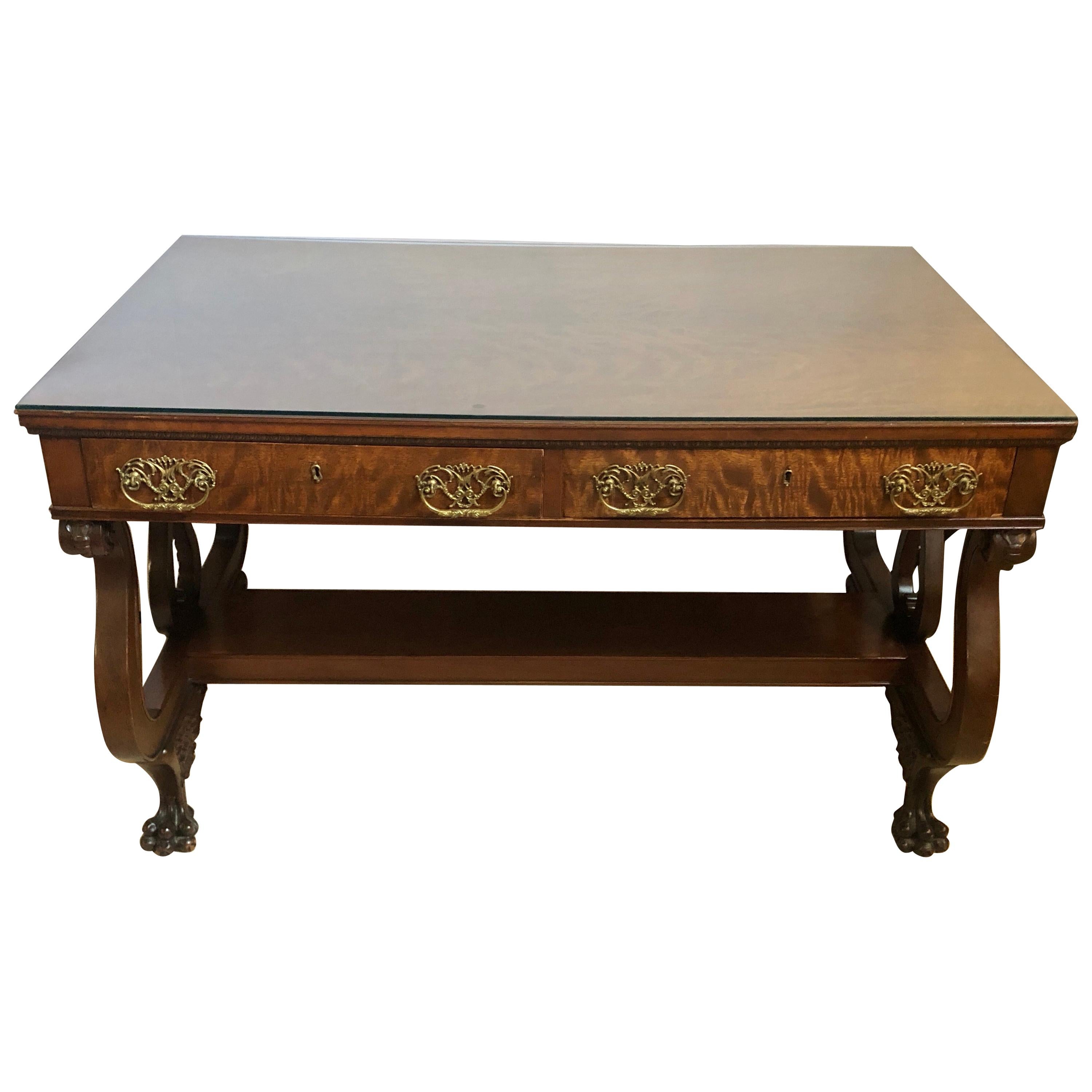 19th or 20th Century Empire Style Faux Partners or Writing Desk Having Claw Feet
