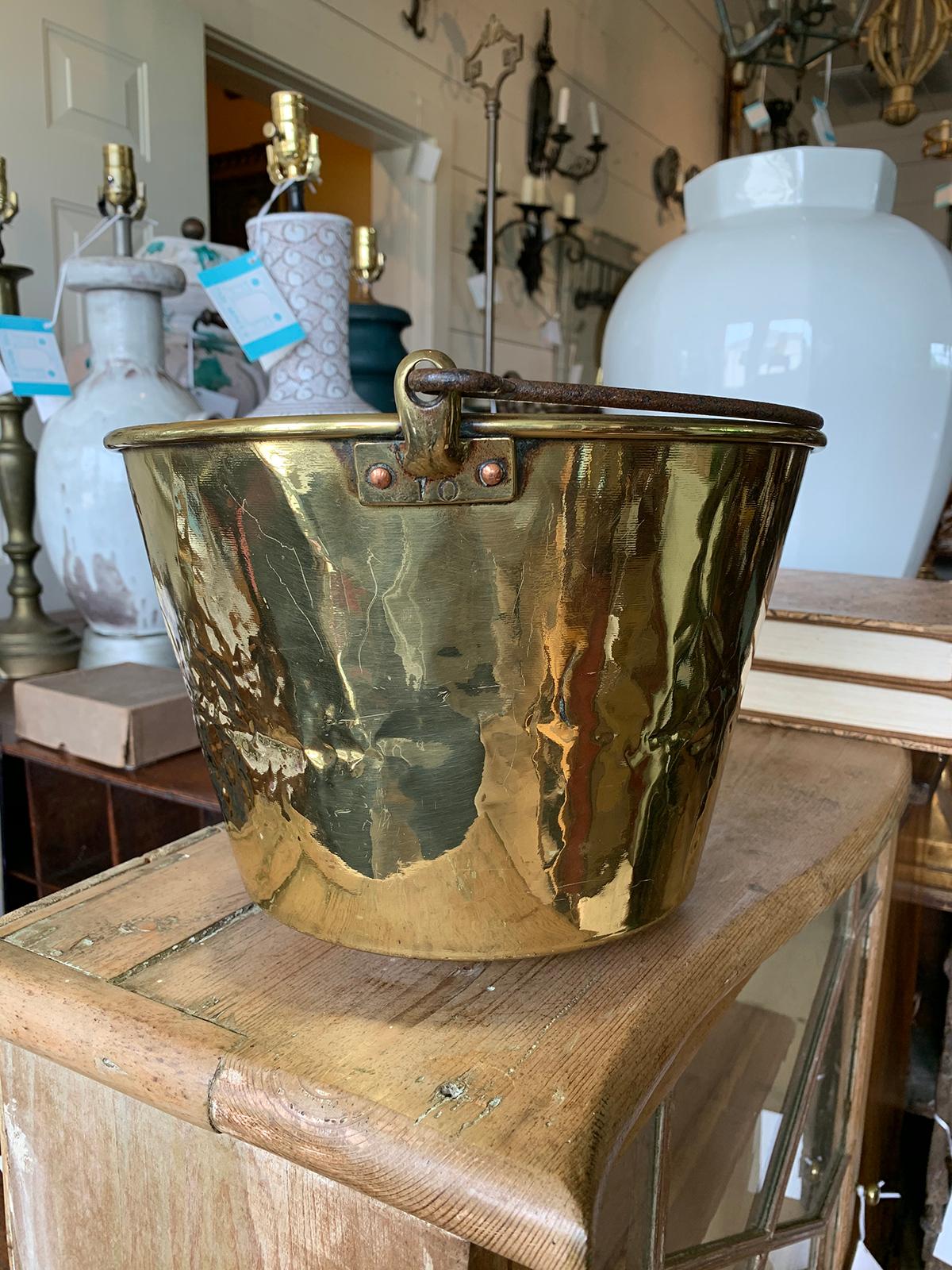 19th-20th Century English Brass Bucket with Iron Handle 1