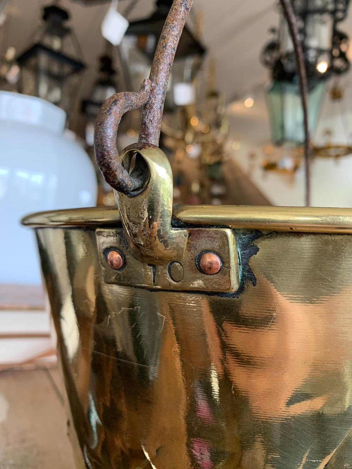 19th-20th Century English Brass Bucket with Iron Handle 4