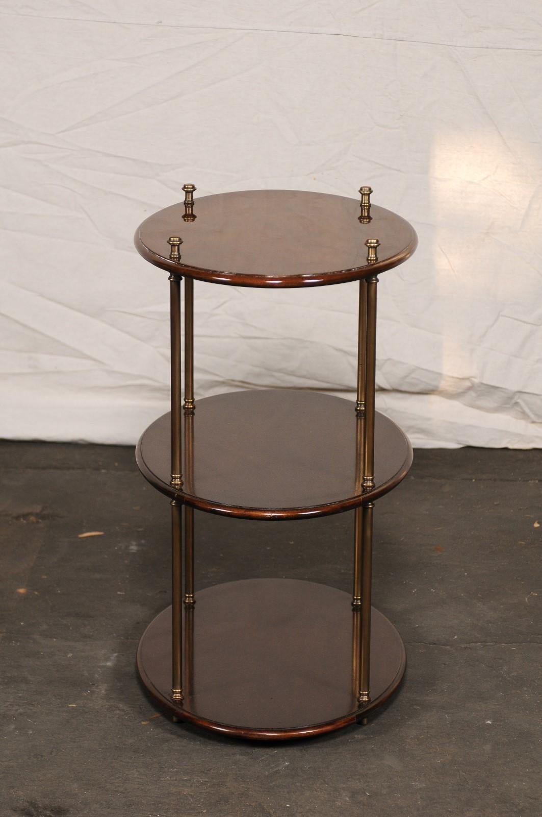 Campaign 19th-20th Century English Mahogany & Brass Three-Tier Oval Étagère For Sale