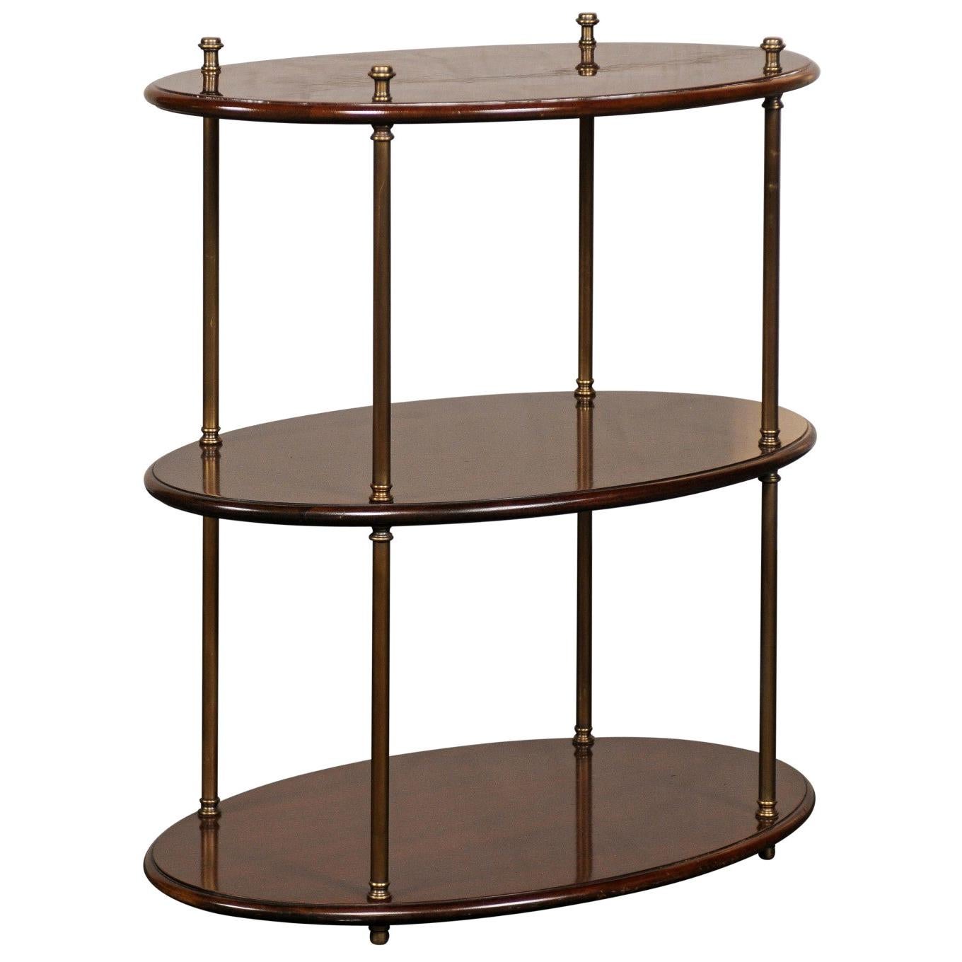 19th-20th Century English Mahogany & Brass Three-Tier Oval Étagère For Sale