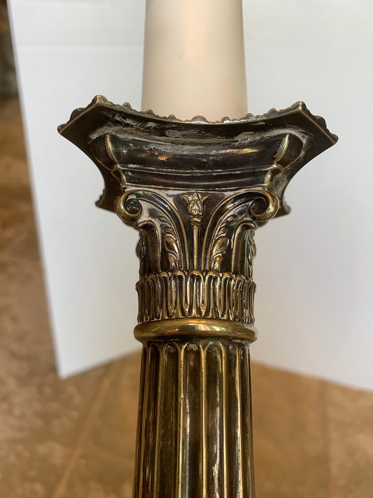 19th-20th Century English Neoclassical Silver Plate Column Candlestick Lamp For Sale 9