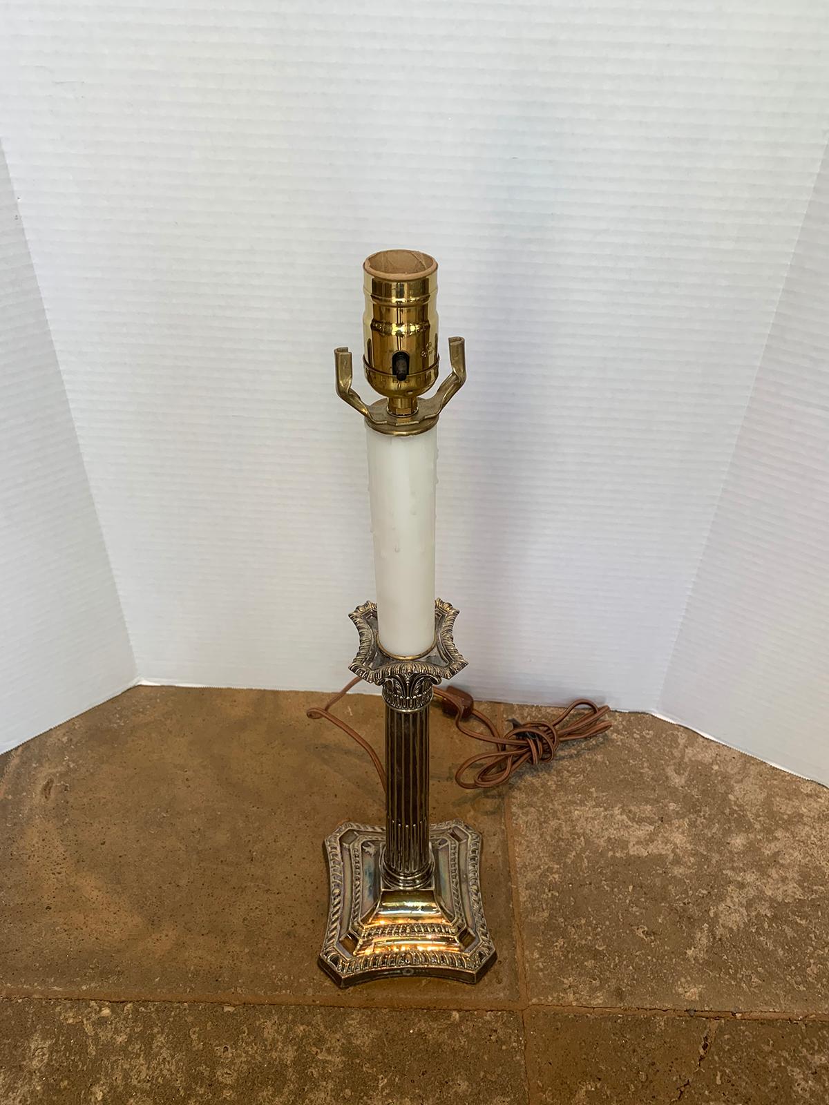 19th-20th Century English Neoclassical Silver Plate Column Candlestick Lamp For Sale 10