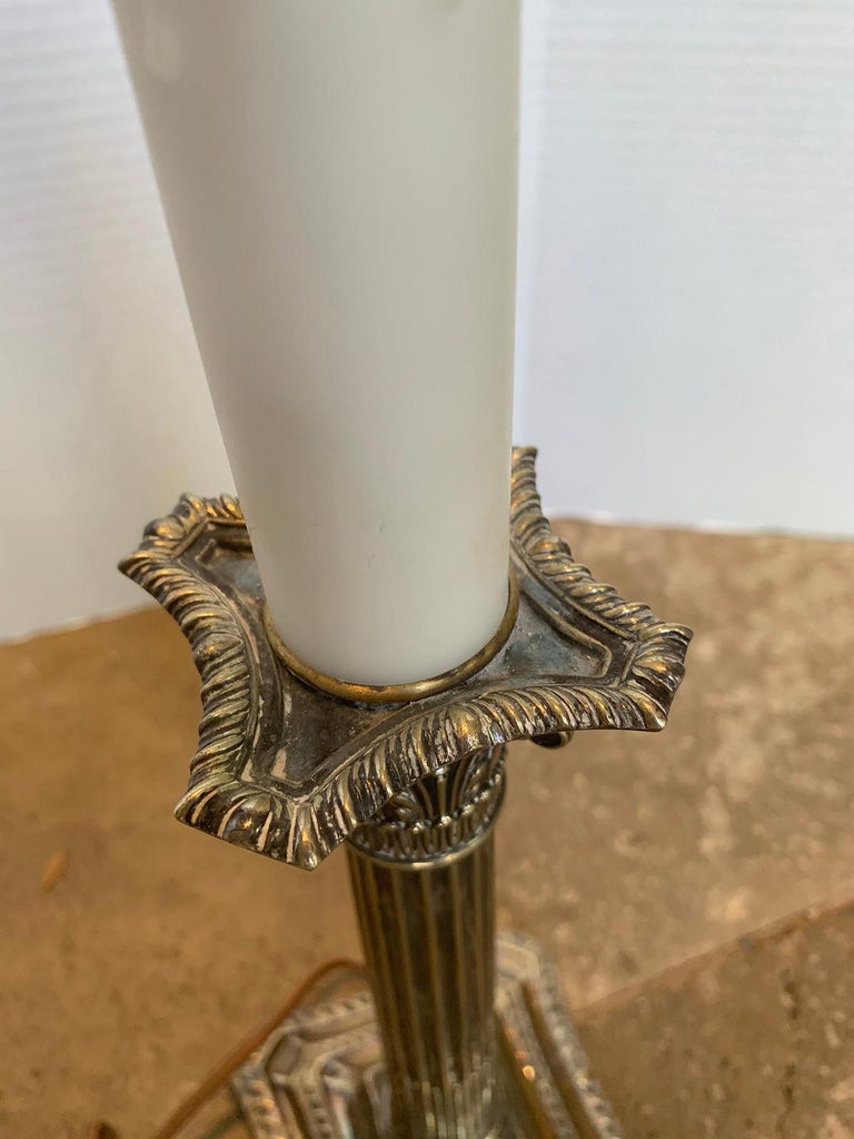 19th-20th Century English Neoclassical Silver Plate Column Candlestick Lamp For Sale 3