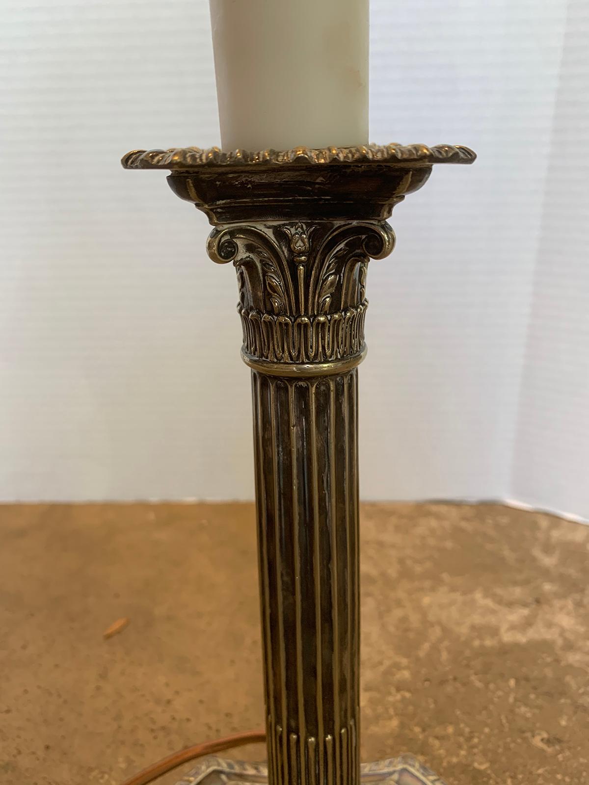 19th-20th Century English Neoclassical Silver Plate Column Candlestick Lamp For Sale 4