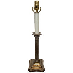 19th-20th Century English Neoclassical Silver Plate Column Candlestick Lamp