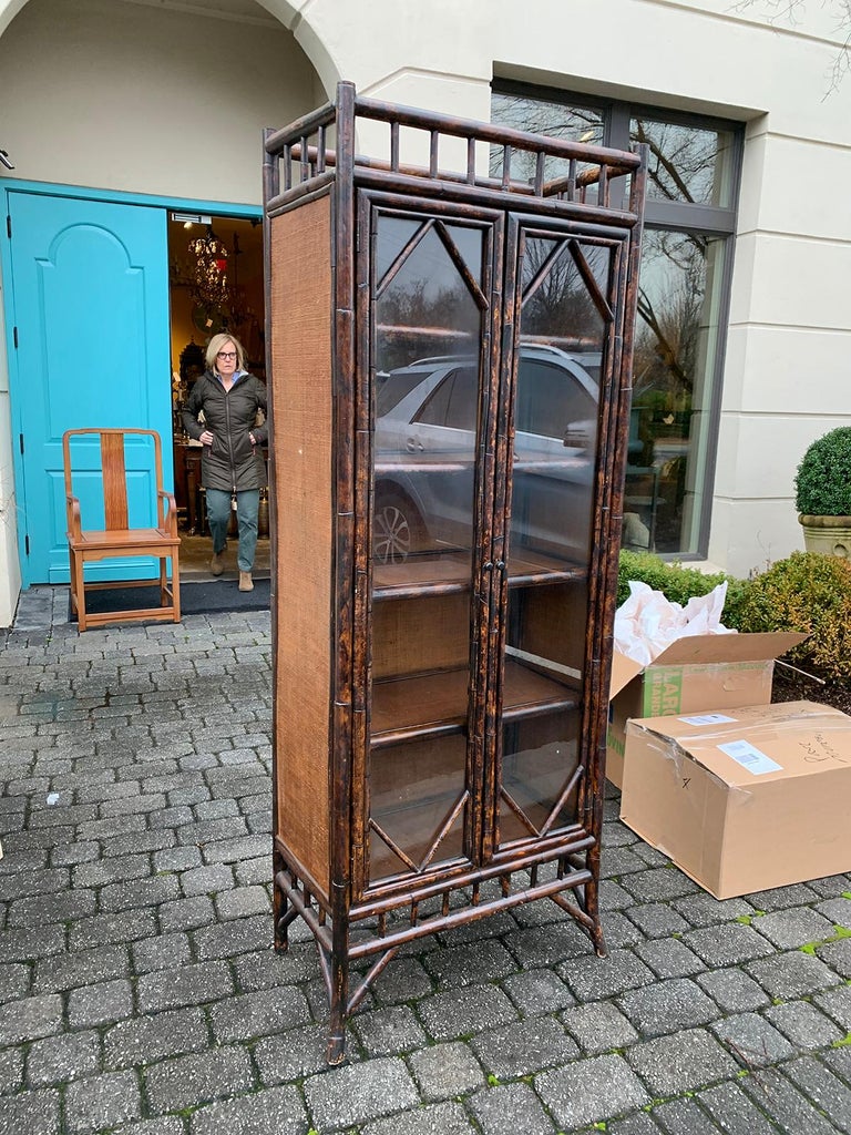 19th20th Century English Tall Bamboo or Bibliotheque with