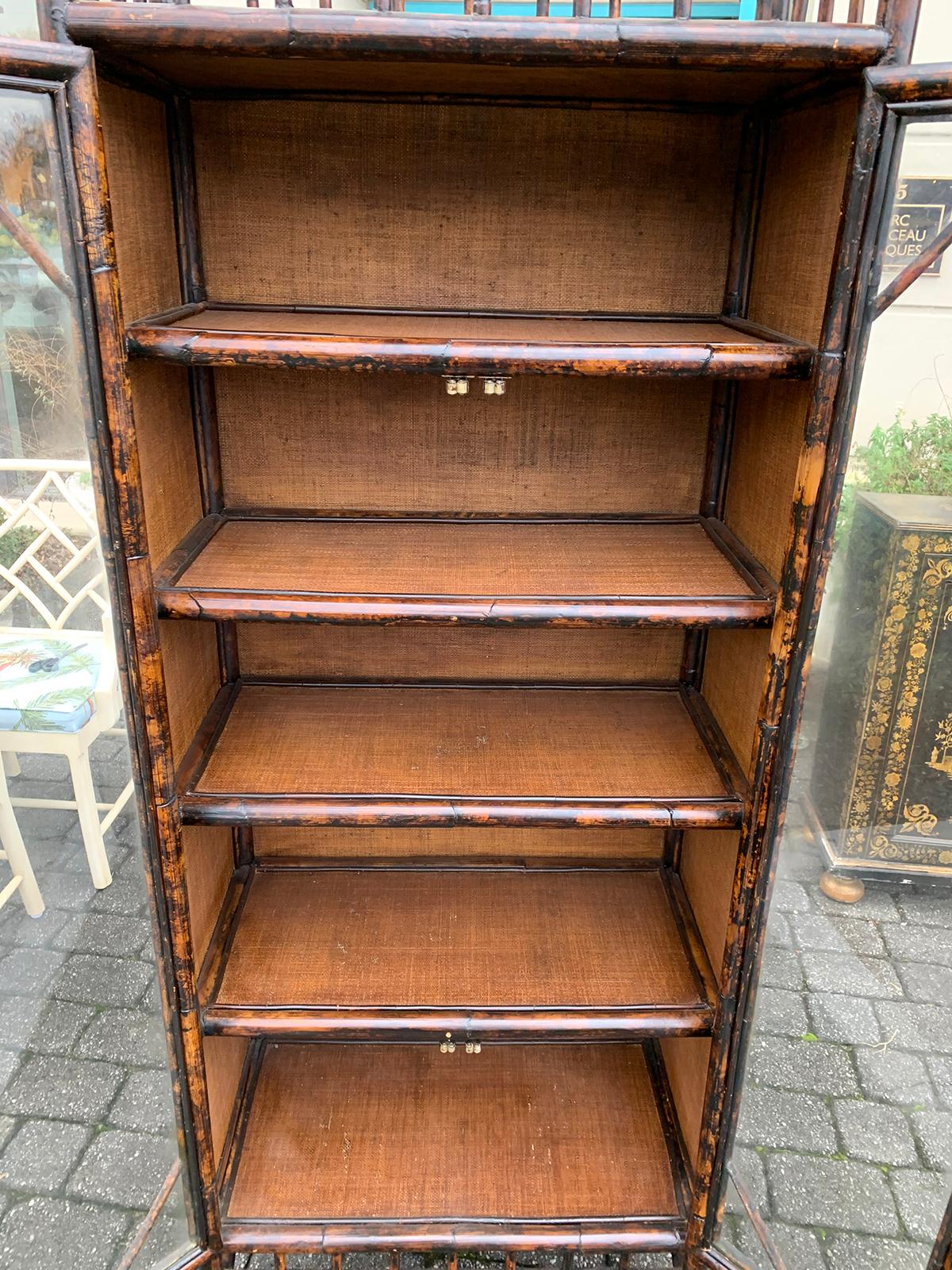 19th-20th Century English Tall Bamboo Cabinet or Bibliotheque with Glass Doors In Good Condition In Atlanta, GA