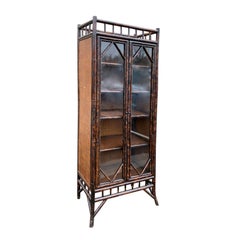 19th-20th Century English Tall Bamboo Cabinet or Bibliotheque with Glass Doors