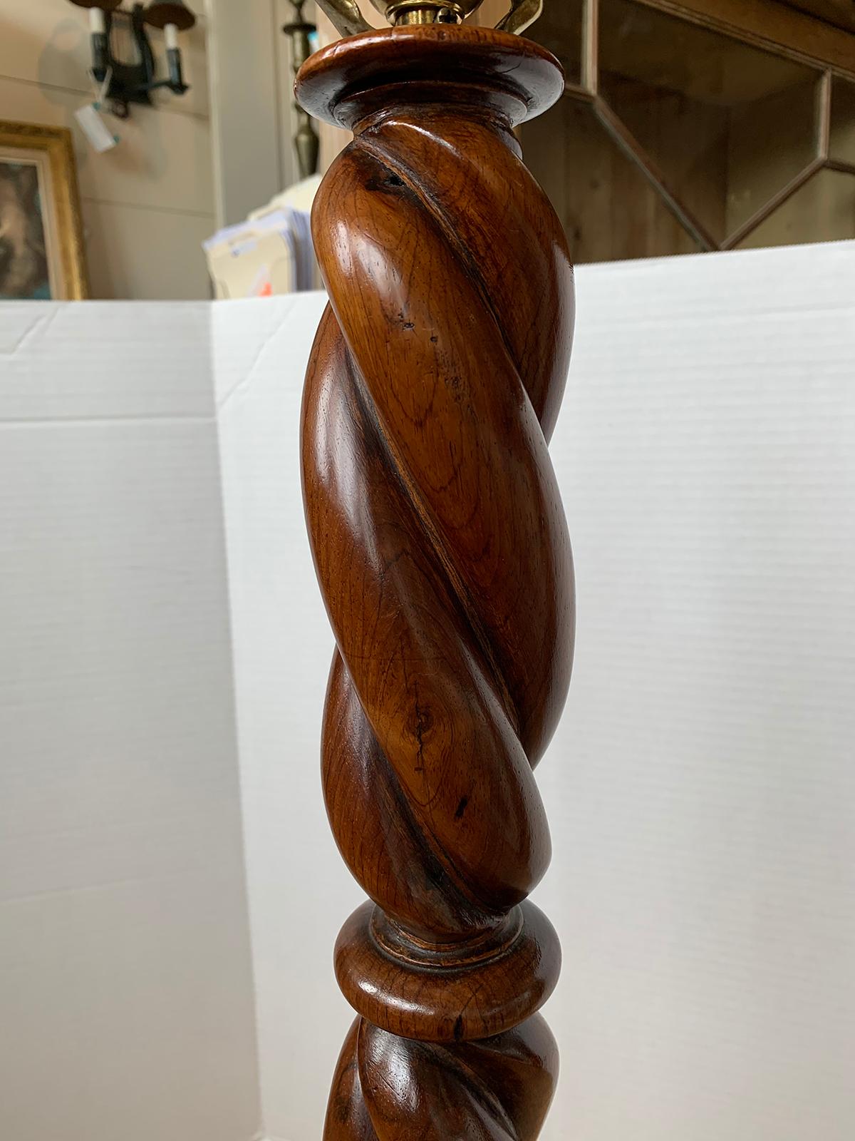 19th-20th Century English Tall Wooden Twist Lamp 6