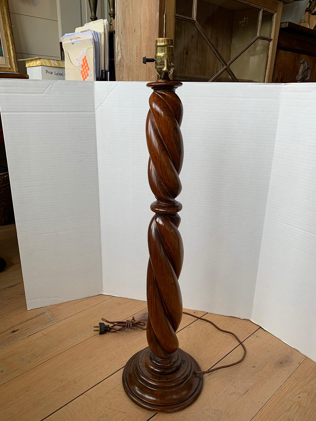 19th-20th Century English Tall Wooden Twist Lamp 1