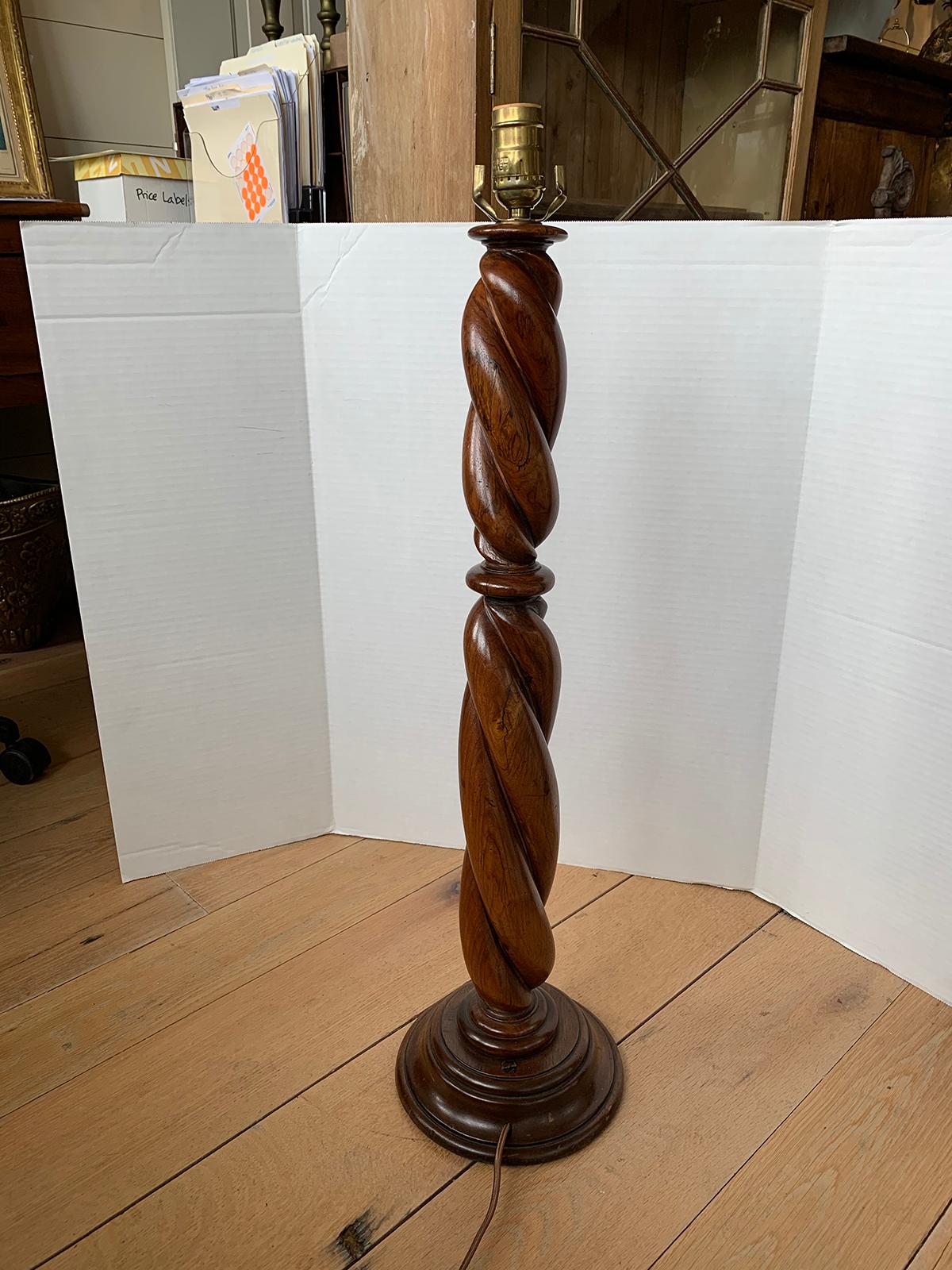 19th-20th Century English Tall Wooden Twist Lamp 2