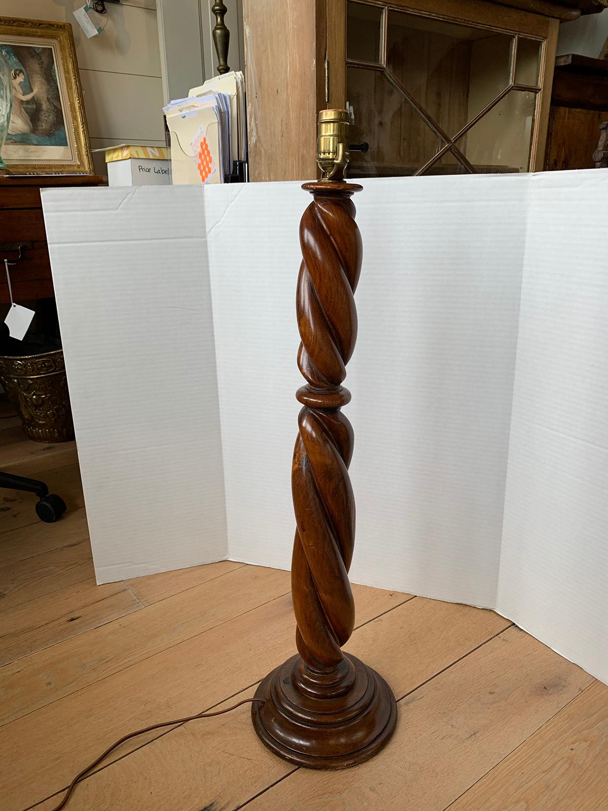 19th-20th Century English Tall Wooden Twist Lamp 4