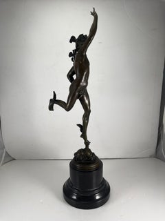 19th/ 20th Century "Flying Mercury" Bronze on Marble Plinth Marked Giambologna
