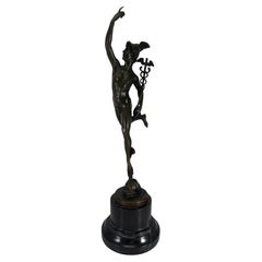 19th/ 20th Century "Flying Mercury" Bronze on Marble Plinth Marked Giambologna