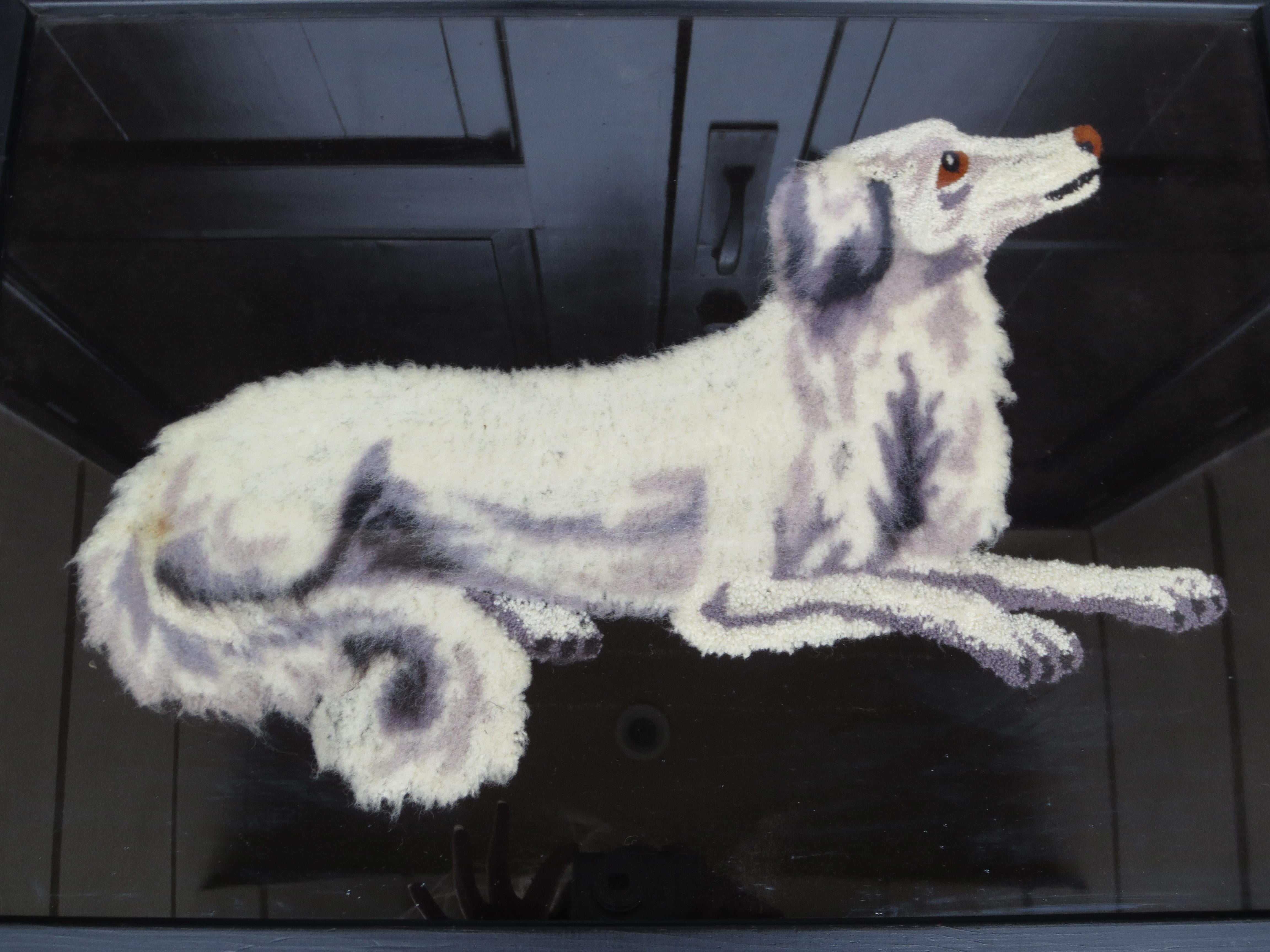 19th-20th Century Framed Needlework of Grey & White Dog For Sale 5