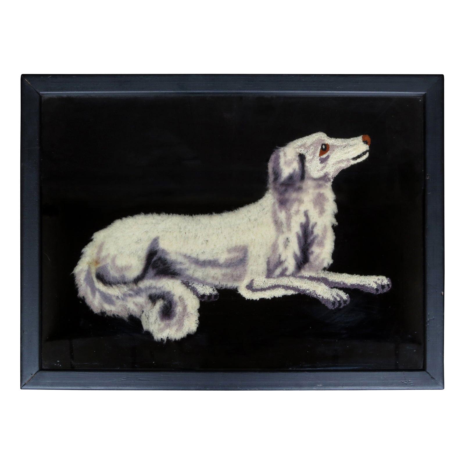 19th-20th Century Framed Needlework of Grey & White Dog For Sale