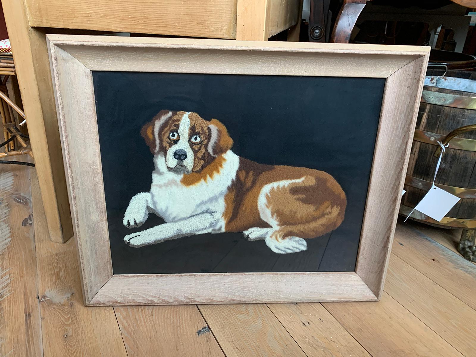 19th Century 19th-20th Century Framed Needlework of St. Bernard For Sale