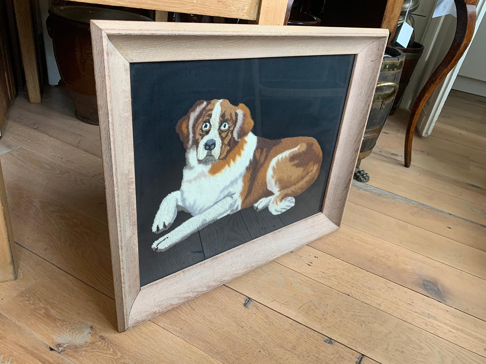 Tapestry 19th-20th Century Framed Needlework of St. Bernard For Sale
