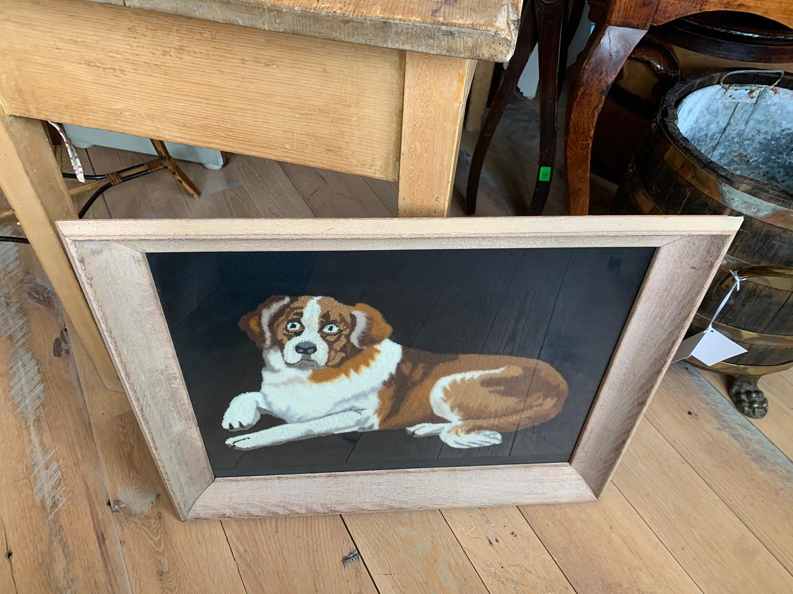 19th-20th Century Framed Needlework of St. Bernard For Sale 1
