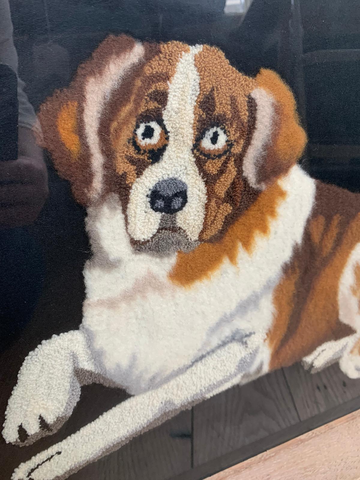 19th-20th Century Framed Needlework of St. Bernard For Sale 2